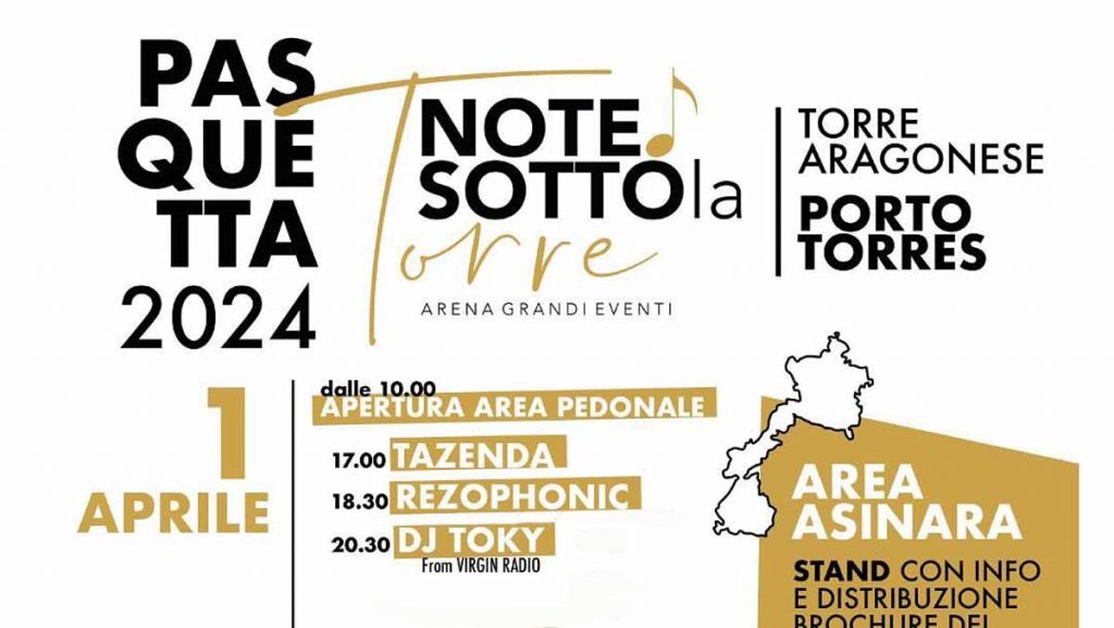 Programma Pasquetta 2024 a Porto Torres con il concerto di Tazenda e Rezophonic, manifesto