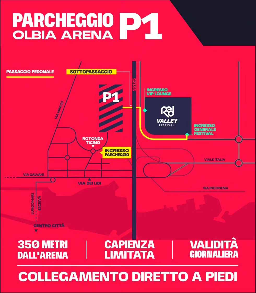 Parcheggio P1 per il Red Valley Festival 2023 a Olbia
