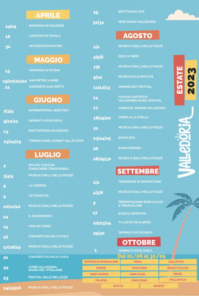 Calendario eventi e sagre di luglio e agosto 2023 a Valledoria