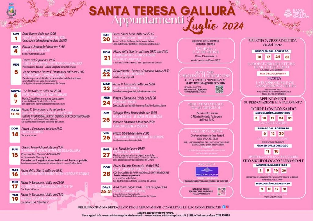 Programma Eventi Santa Teresa di Gallura a luglio 2024