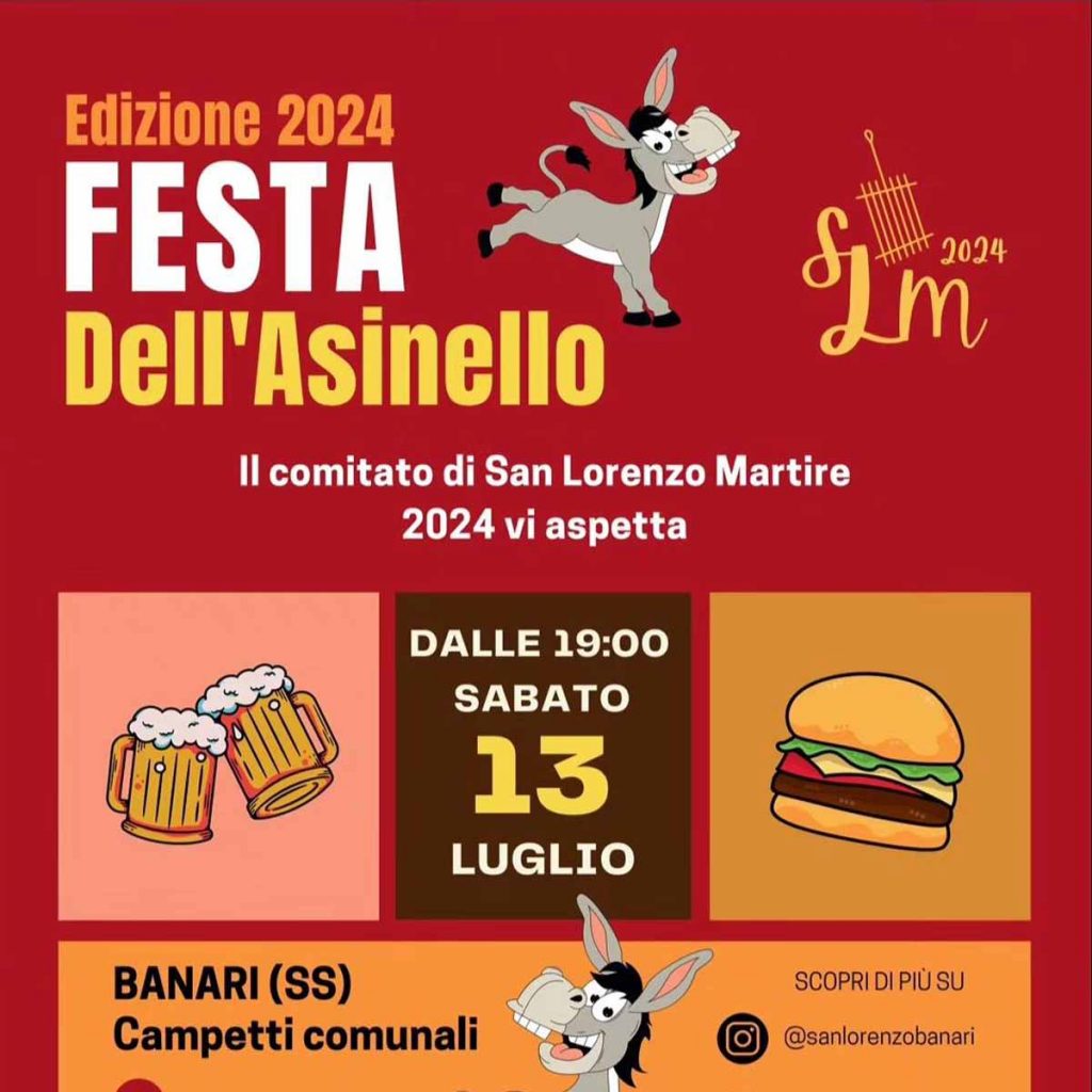Festa dell'asinello Banari 2024, manifesto con data e programma