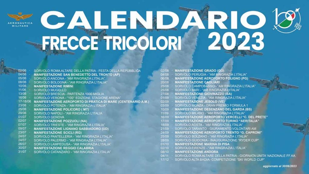 Calendario frecce tricolori 2023