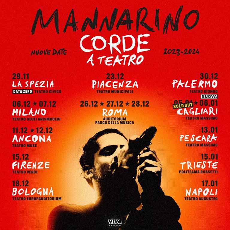 Mannarino concerto Cagliari gennaio 2'24, date e biglietti