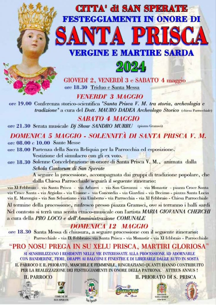Programma della festa di Santa Prisca a San Sperate
