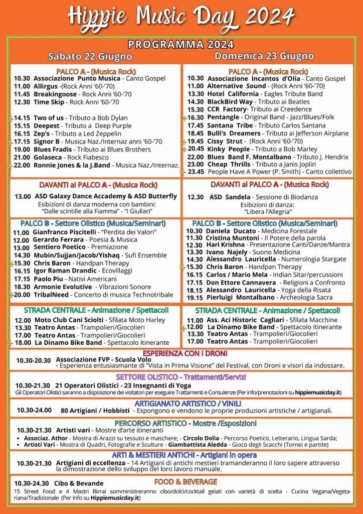Programma Hippie Music Day Serdiana 2024