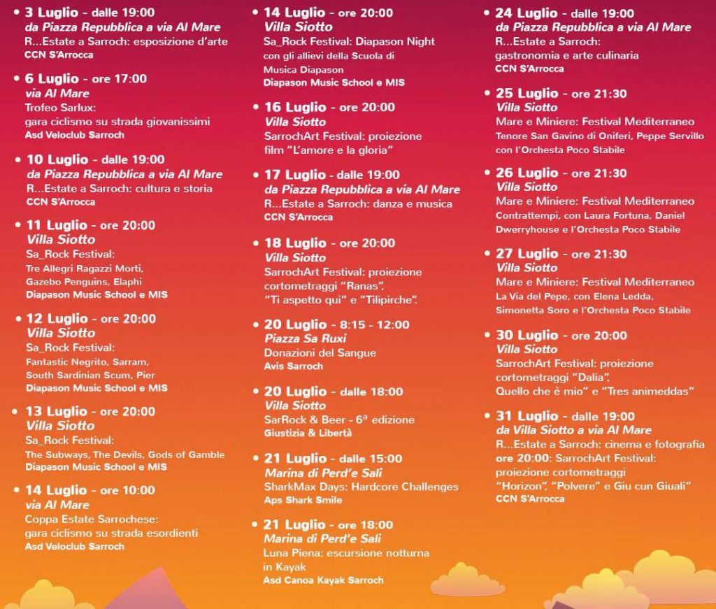 Programma eventi luglio 2024 a Sarroch