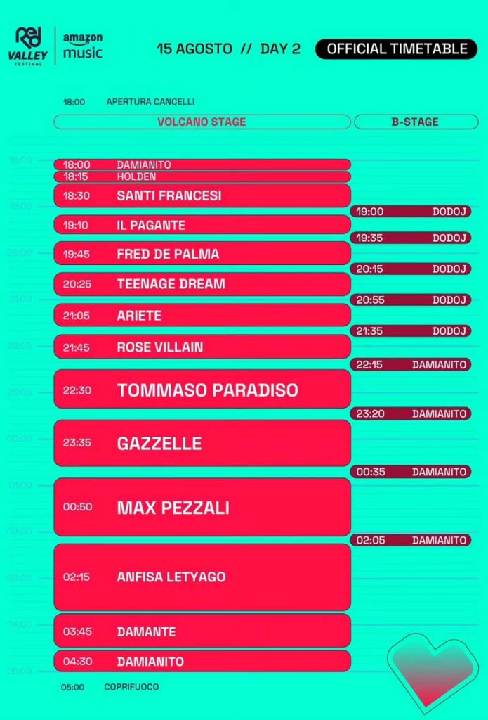 Timetable Red Valley Festival 2024 a Olbia, day 2