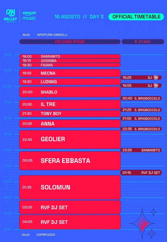 Timetable Red Valley Festival 2024 a Olbia, day 3