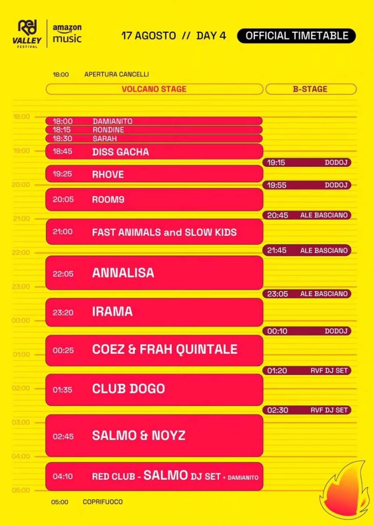 Timetable Red Valley Festival 2024 a Olbia, day 4