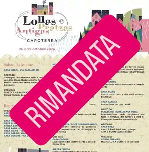 Lollas e pratzas a Capoterra rimandata di un mese!