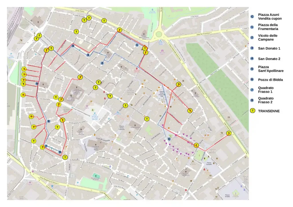 Cartina di Sassari con mappa dei punti ristoro per la grande arrostita 2024