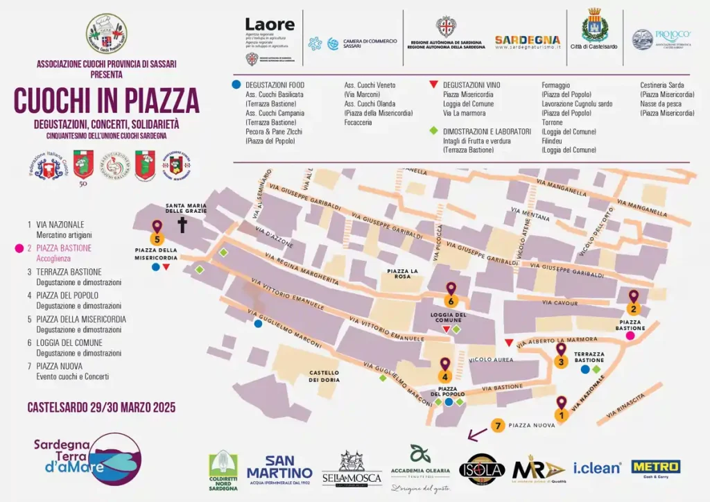 Cartina di Castelsardo con indicazione dei punti degustazione in occasione della manifestazione "Cuochi in piazza" | Sardegna in blog