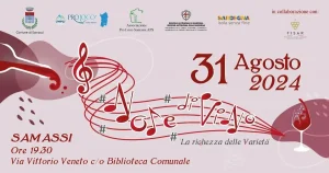 Manifesto di Note di Vino Samassi 2024, con date e logo dell'evento