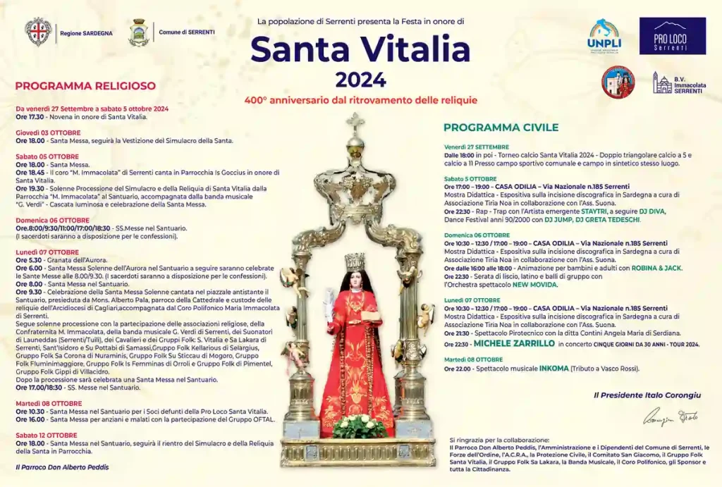 Santa Vitalia Serrenti 2024 programma, date e locandina