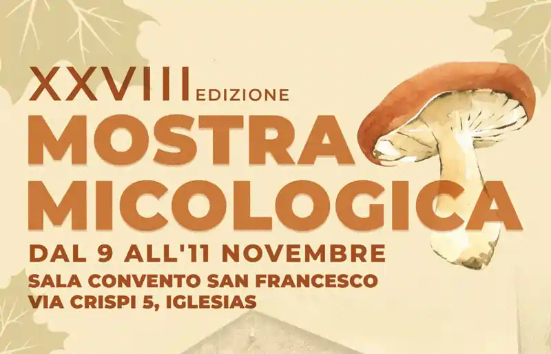 Mostra micologica di Iglesias, manifesto con programma, date e orari d'apertura