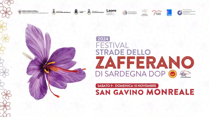 Sagra dello zafferano 2024 a San Gavino Monreale, manifesto con programma e orari degli eventi e le date