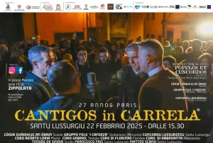 Cantigos in carrela 2025 a Santu Lussurgiu, manifesto con programma, date e orario di inizio degli eventi!