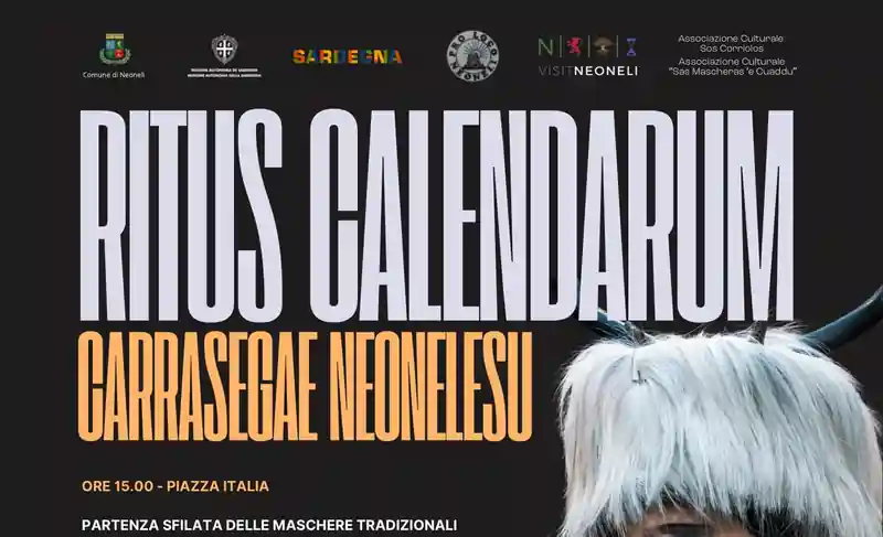 Ritus Calendarum 2025 a Neoneli, manifesto con data, programma ed elenco maschere partecipanti | Sardegna in blog