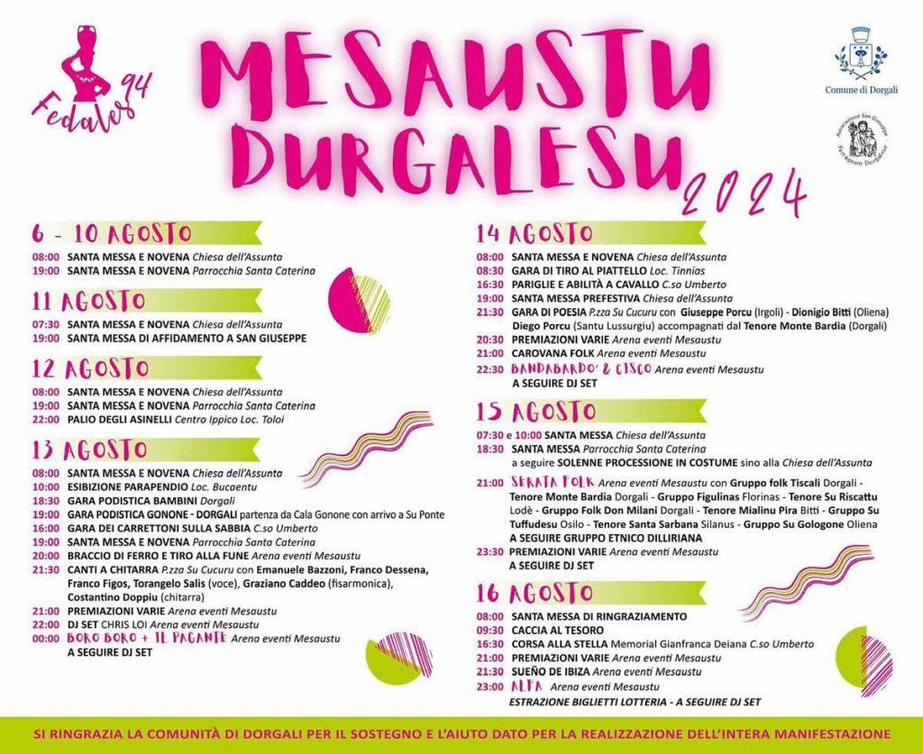 Ferragosto Dorgali 2024, manifesto con date e programma
