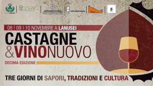 FIERA DELLE CASTAGNE E DEL VINO LAUNSEI 2024, manifesto con programma, date e orari degli eventi e delle degustazioni