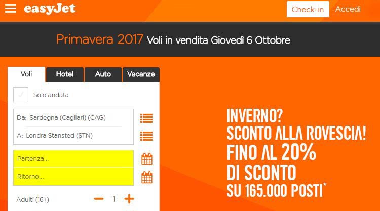 Easyjet: In vendita da oggi i voli da e per la Sardegna nella Primavera 2017