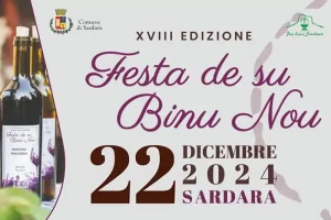 Festa de su binu nou 2024 a Sardara, manifesto con programma e orari del 22 dicembre