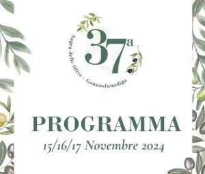 Sagra delle olive Gonnosfanadiga 2024, manifesto con programma, date e orario eventi