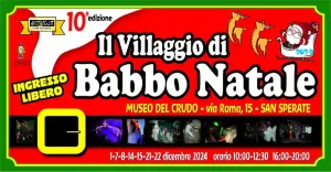 Villaggio di Babbo Natale 2024 a San Sperate, manifesto con date, giorni e orari di apertura