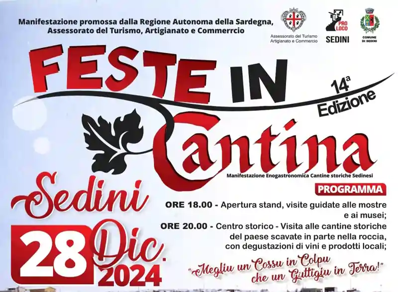Feste in cantina Sedini 2024, manifesto con programma, data e orari degustazioni