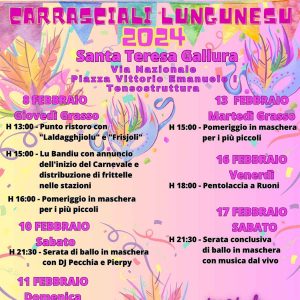 Programma Carnevale 2024 a Santa Teresa Gallura, manifesto