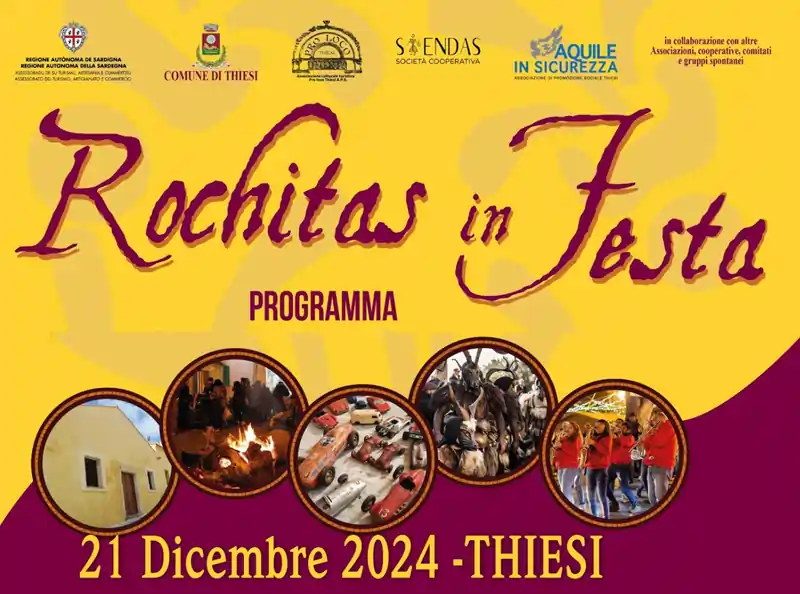 Rochitas in festa Thiesi 2024, manifesto con programma, data e orari eventi