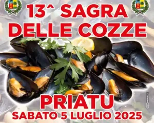 Sagra delle cozze Priatu 2025, manifesto con data, programma e orari degustazione ed eventi | Sardegna in blog
