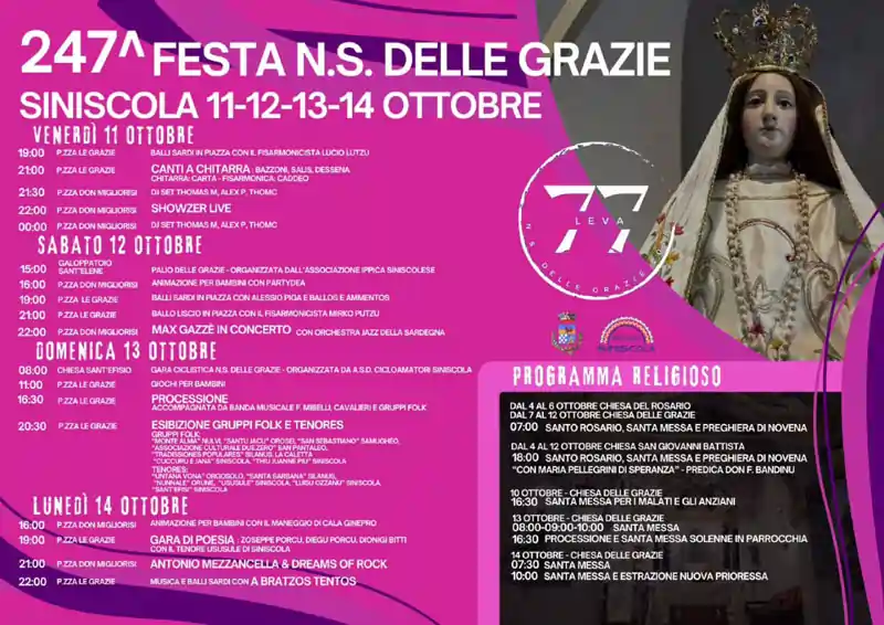 Festa Le Grazie Siniscola 2024, date e manifesto del programma religioso e civile