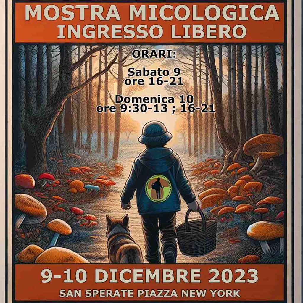 Mostra micologica San Sperate 2023, manifesto con date e orari
