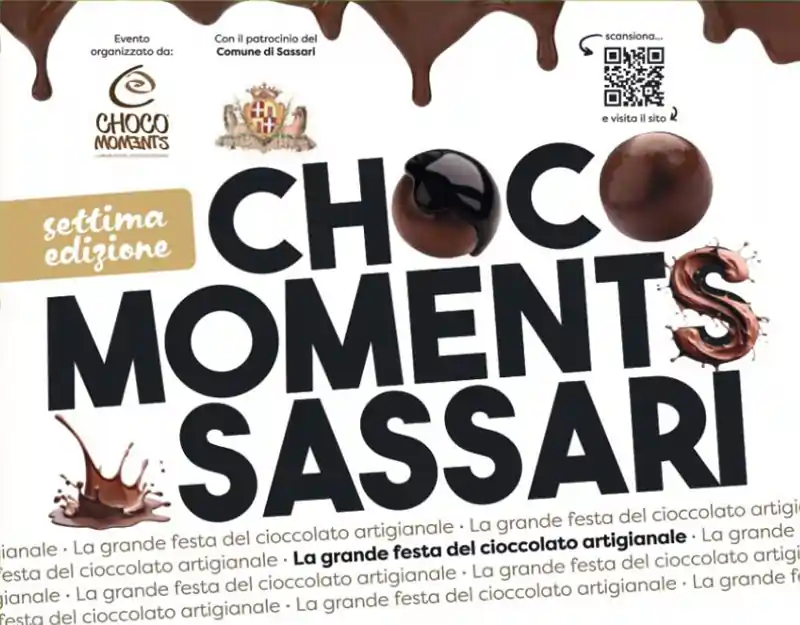 Festa del cioccolato Sassari 2025, manifesto con date. programma e orari di laboratori e degustazioni