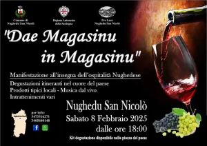 Dae magasinu in magasinu a Nughedu San Nicolò, manifesto con programma, nuova data e orari 2025