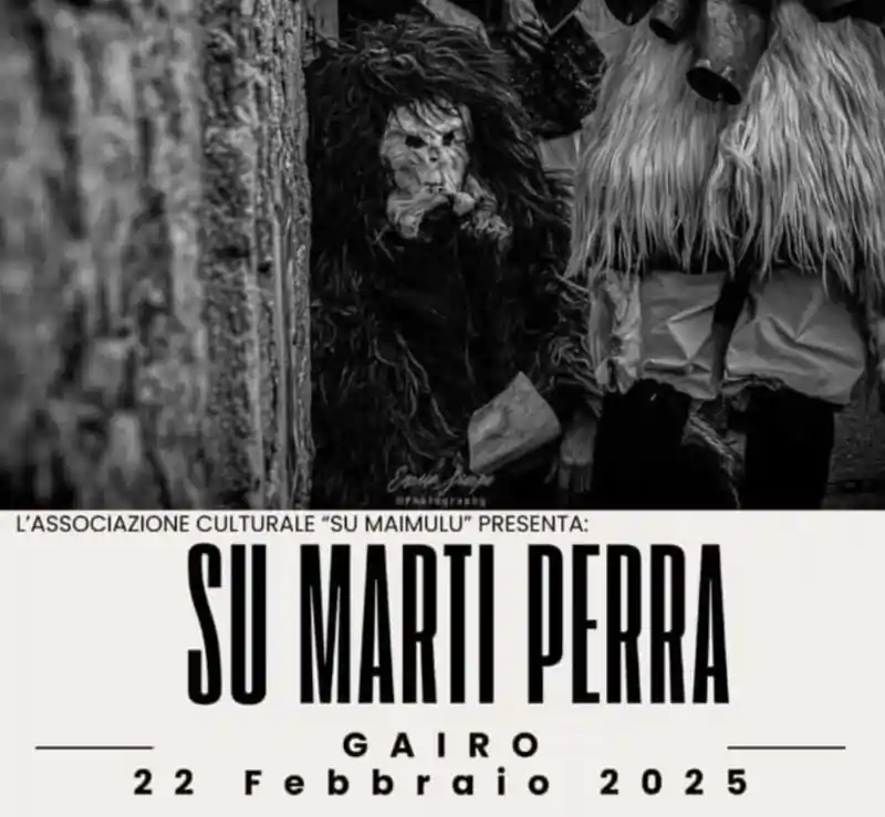 Su Marti Perra Gairo 2025, manifesto con data, programma, gruppi partecipanti alla sfilata e orario di inizio