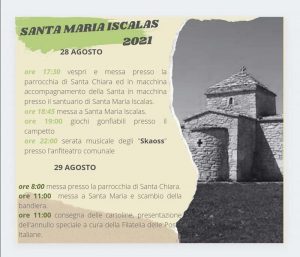 Programma Festa Santa Maria Iscalas 2021 a Cossoine
