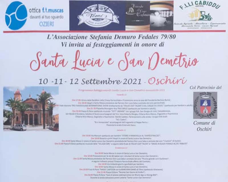 Programma Festa San Demetrio Oschiri 2021