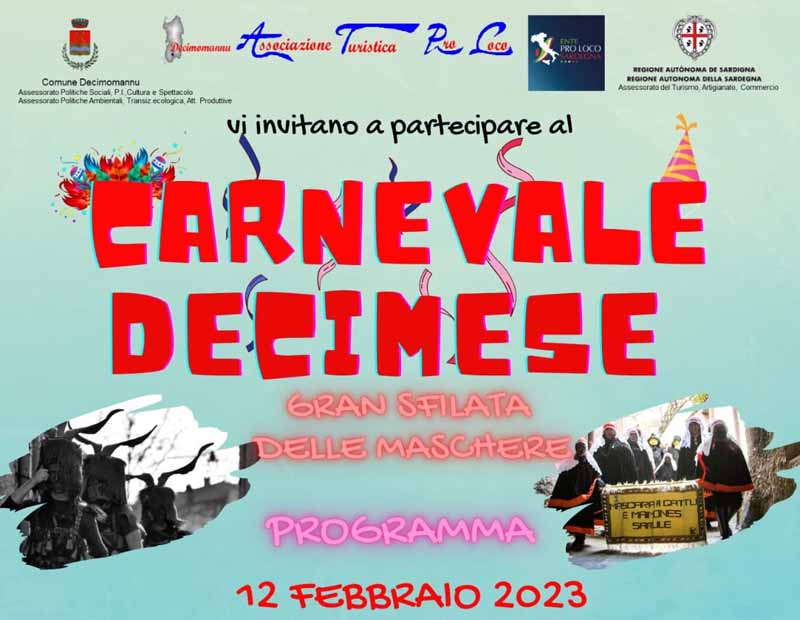 Carnevale Decimomannu 2023, programma sfilata