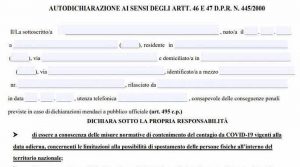 Autocertificazione per gli spostamenti durante il coprifuoco