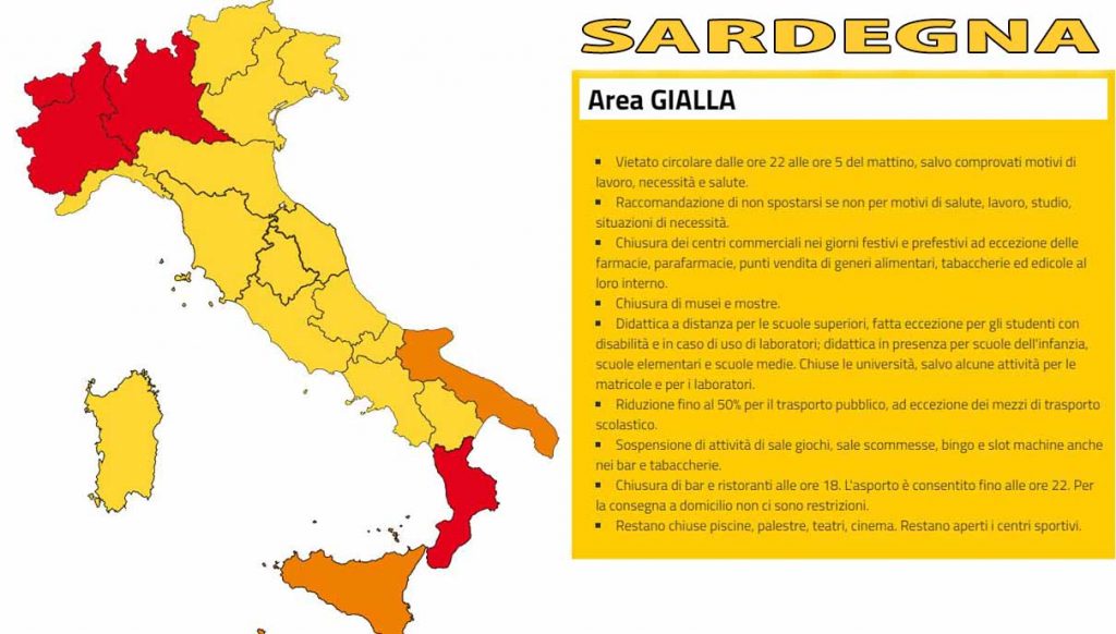 Sardegna in area gialla, cartina e regole!