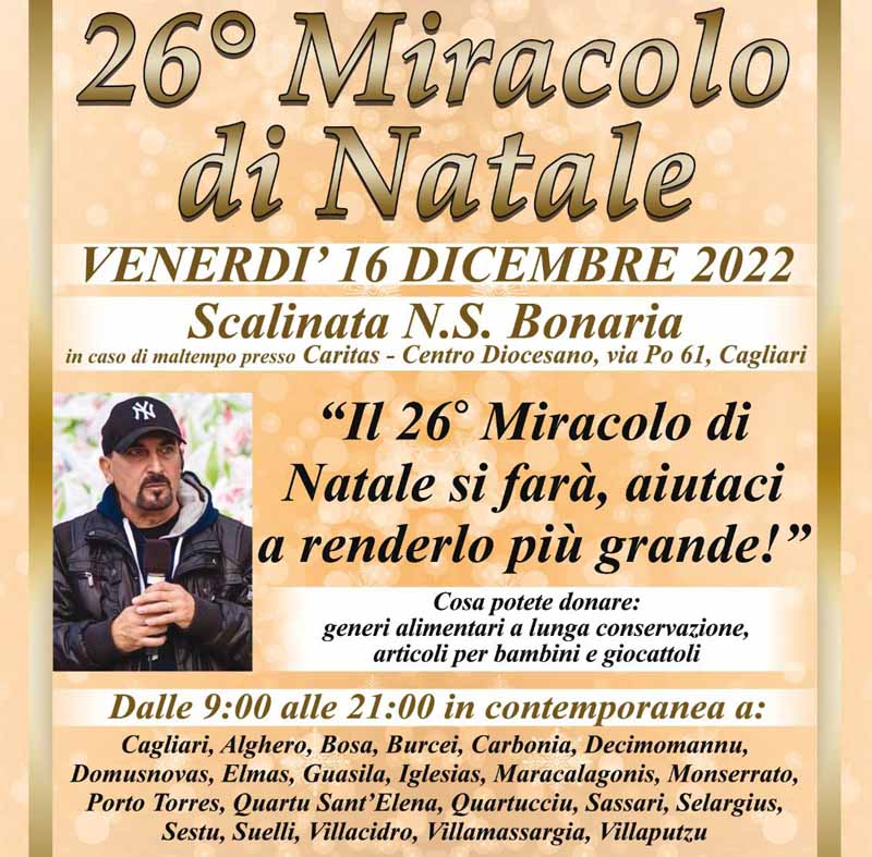 Miracolo di Natale 2022 a Cagliari e in Sardegna, manifesto e programma