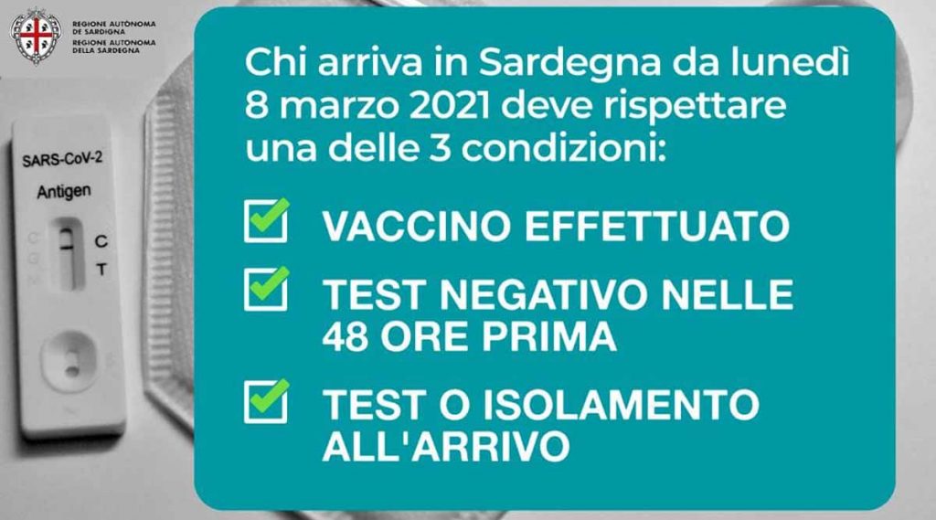 Cosa fare per arrivare in Sardegna, registrazione, test o isolamento fiduciario|