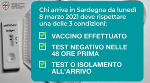 Cosa fare per arrivare in Sardegna, registrazione, test o isolamento fiduciario|
