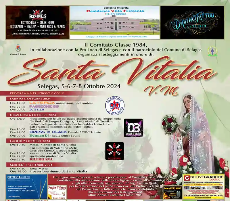 Santa Vitalia Selegas 2023, programma, date e manifesti