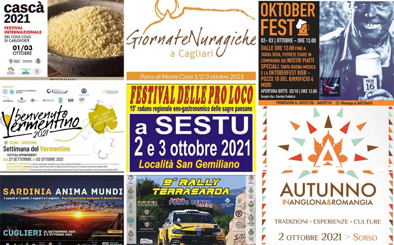 Eventi e sagre in Sardegna, manifesti 1, 2 e 3 ottobre 2021
