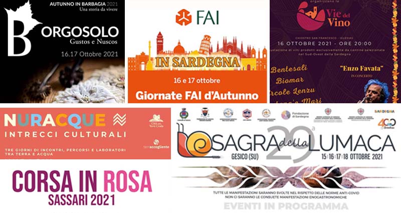 Eventi e sagre in Sardegna il 15, 16 e 17 ottobre 2021, manifesti e locandine