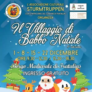 Il villaggio di Babbo Natale 2024 a Tratalias, manifesto con date e orari di apertura