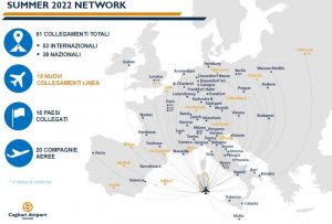 Mappa dei voli dell'aeroporto di Cagliari nella primavera estate 2022